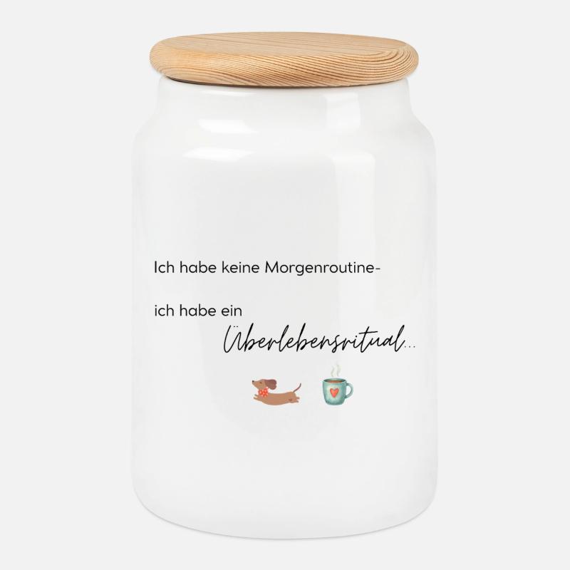 LIEBEVOLL Morgenroutine Dackel  - Keksdose mit Holzdeckel - Weiß
