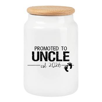 Promu oncle 2026 Cadeau de nouvel oncle - Boîte à biscuits avec couvercle en bois - blanc - Devant