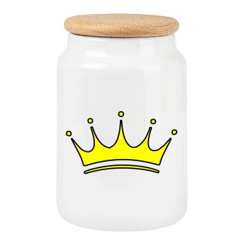 Crown Symbol - Cookie Jar with Wooden Lid - white - Front