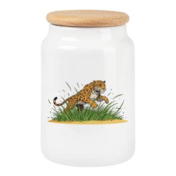 Leopard in the Grass – Cartoon Ferocity - Cookie Jar with Wooden Lid - white - Front