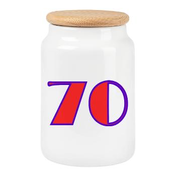 70. 70 YEARS. 70th ANNIVERSARY. 70 YEARS ANNIVERSARY. - Cookie Jar with Wooden Lid - white - Front