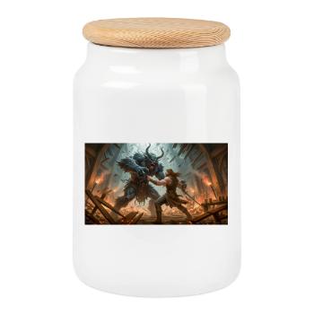 Beowulf Battles the Monster Grendel at Night nordi - Cookie Jar with Wooden Lid - white - Front
