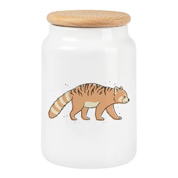 Panda Roux à Rayures Tigre - Boîte à biscuits avec couvercle en bois - blanc - Devant
