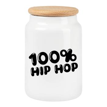 100 % Hip Hop - Boîte à biscuits avec couvercle en bois - blanc - Devant