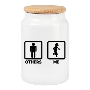 Funny football player - Cookie Jar with Wooden Lid - white - Front