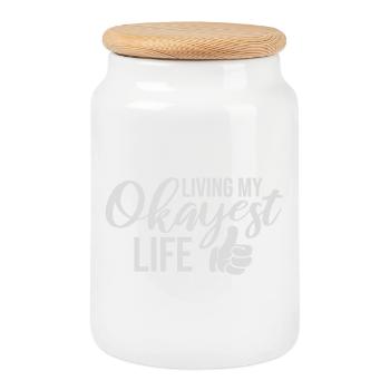 Living My Okayest Life Funny Mediocre Saying - Cookie Jar with Wooden Lid - white - Front