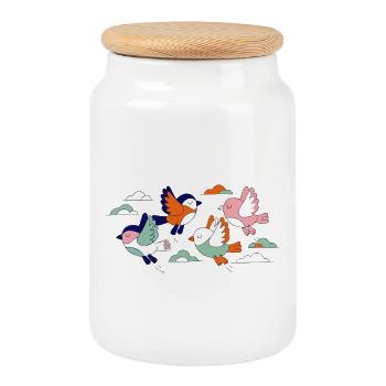 Oiseaux volants en vol, Vol de volée vif - Boîte à biscuits avec couvercle en bois - blanc - Devant