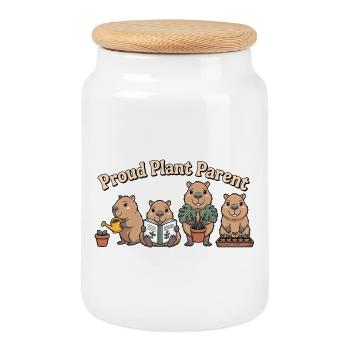 Plants Shirt Capybara Plant Proud Parent Jardinier - Boîte à biscuits avec couvercle en bois - blanc - Devant