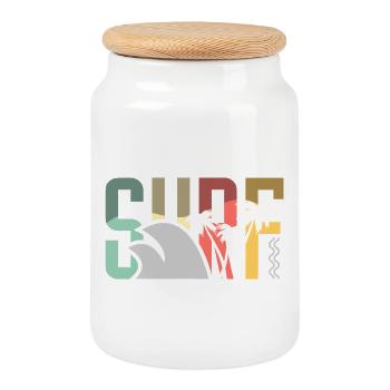 Surf Surfen Surfer - Cookie Jar with Wooden Lid - white - Front