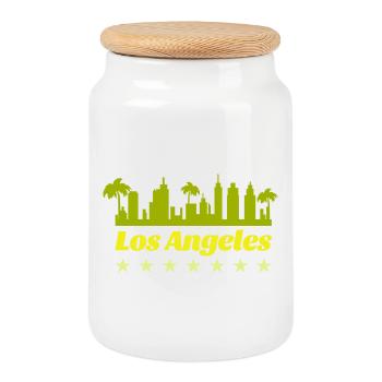 LA Skyline - Cookie Jar with Wooden Lid - white - Front
