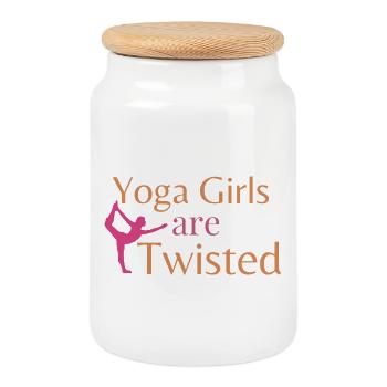 Les filles du yoga sont tordues - Drôle de jeu de mots et namasté sur le yoga - Boîte à biscuits avec couvercle en bois - blanc - Devant