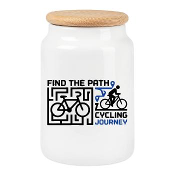 Bicycle Labyrinth Tour Lettering - Cookie Jar with Wooden Lid - white - Front
