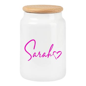 Sarah Signature Neon Pink - Cookie Jar with Wooden Lid - white - Front