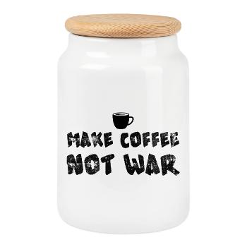 Make Coffee Not War Funny Coffee Design - Cookie Jar with Wooden Lid - white - Front