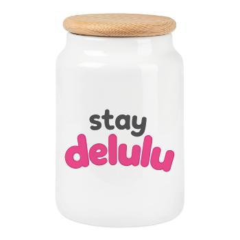 Stay Delulu – Trendy slogan in colorful typography - Cookie Jar with Wooden Lid - white - Front