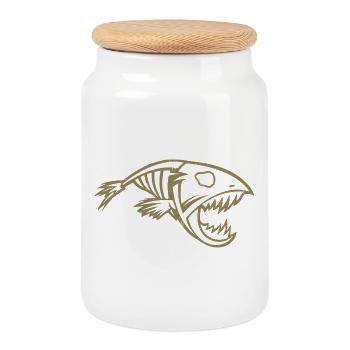 Minimalist Piranha Silhouette Angler Fish - Cookie Jar with Wooden Lid - white - Front