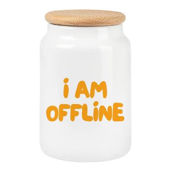 I am offline - Cookie Jar with Wooden Lid - white - Front