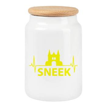 Battement de cœur de Sneek, Fan Frise - Boîte à biscuits avec couvercle en bois - blanc - Devant