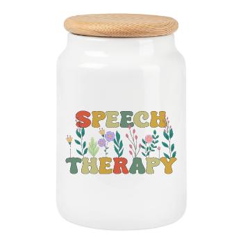 Speech Therapy SLP Therapist Retro Vintage Groovy - Cookie Jar with Wooden Lid - white - Front