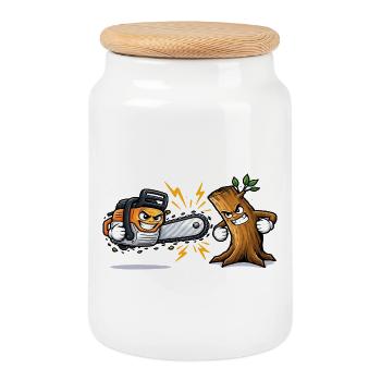Idée cadeau élagueur tronçonneuse - Boîte à biscuits avec couvercle en bois - blanc - Devant