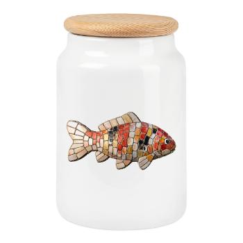 Koi Mosaic - Japanese Art for Fish Fans - Cookie Jar with Wooden Lid - white - Front