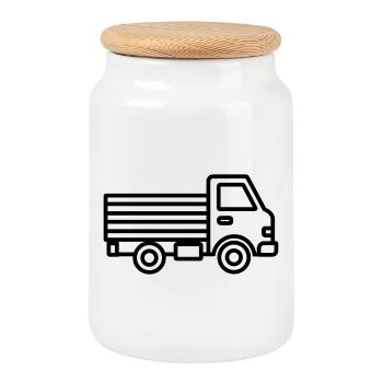 camion - Boîte à biscuits avec couvercle en bois - blanc - Devant