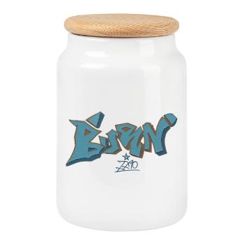 Berlin Graffiti Blue Outline - Cookie Jar with Wooden Lid - white - Front