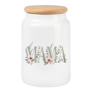 Mom Blossoms Typography Design - Cookie Jar with Wooden Lid - white - Front