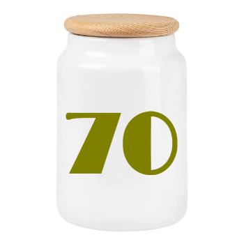 70. 70 YEARS. 70th ANNIVERSARY. 70 YEARS ANNIVERSARY. - Cookie Jar with Wooden Lid - white - Front