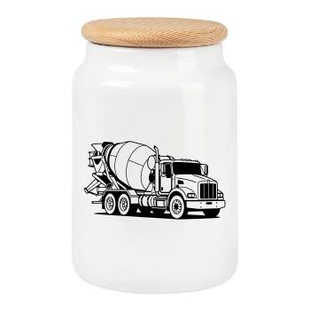 Zementwagen - Keksdose mit Holzdeckel - Weiß - Vorne