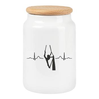 Vertical Scarf Heartbeat Aerial Acrobatics Aerial Silk - Cookie Jar with Wooden Lid - white - Front