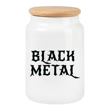 Conception du logo Black Metal - Boîte à biscuits avec couvercle en bois - blanc - Devant