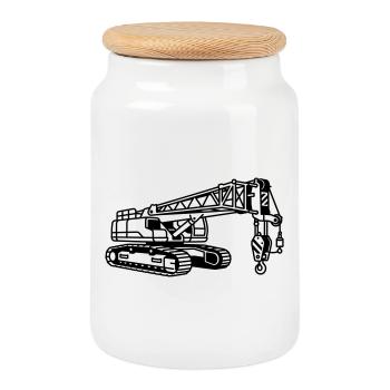 Crane Machine - Cookie Jar with Wooden Lid - white - Front