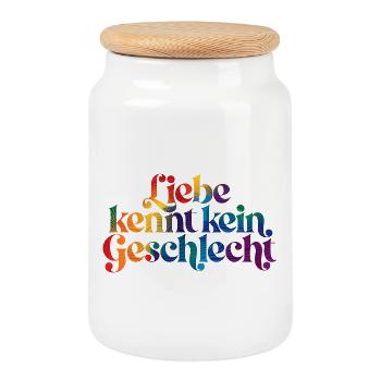 Buntes LGBT Motiv Liebe kennt kein Geschlecht - Keksdose mit Holzdeckel - Weiß - Vorne