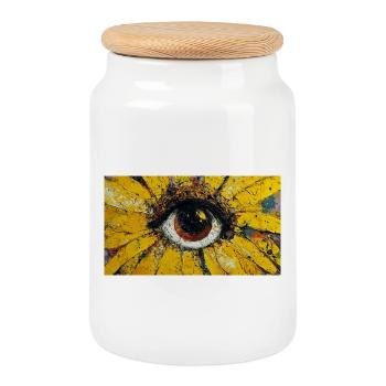 Sunflower - Suneye Painting - Cookie Jar with Wooden Lid - white - Front