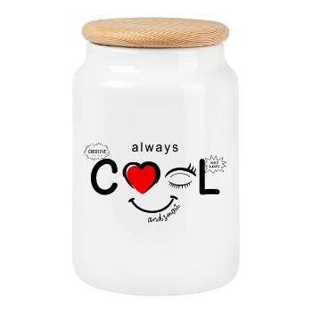 Cadeau Toujours Cool et Intelligent Visage de Cœur - Boîte à biscuits avec couvercle en bois - blanc - Devant
