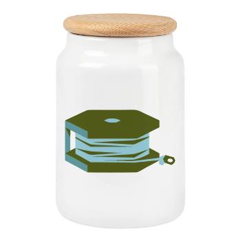 Fishing Line Spool Angler Gear - Cookie Jar with Wooden Lid - white - Front