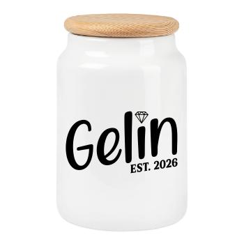 Mariage turc 2026 Gelin - Boîte à biscuits avec couvercle en bois - blanc - Devant