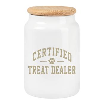 Certified Treat Dealer - Cookie Jar with Wooden Lid - white - Front