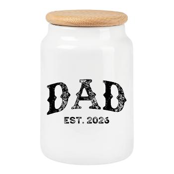 Dad 2026 Father Baby Dad - Cookie Jar with Wooden Lid - white - Front