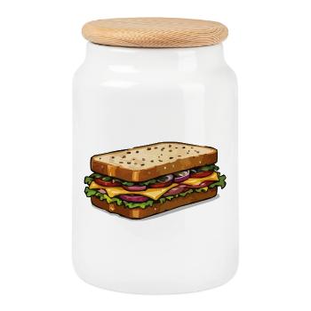 Illustration de sandwich au fromage en dessin animé - Boîte à biscuits avec couvercle en bois - blanc - Devant