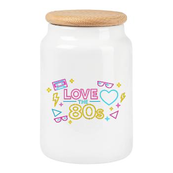 Neon 80s Love Design - Cookie Jar with Wooden Lid - white - Front