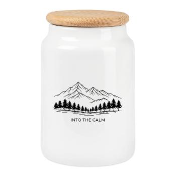 Minimalist mountain landscape - Cookie Jar with Wooden Lid - white - Front