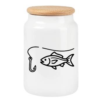 Club de pêche à l’hameçon - Boîte à biscuits avec couvercle en bois - blanc - Devant