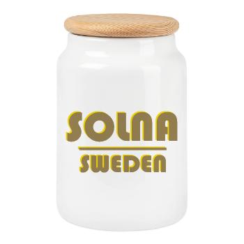 Solna Sweden Wordmark Neon Outline - Cookie Jar with Wooden Lid - white - Front