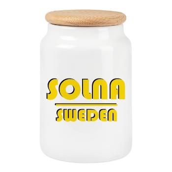 Solna Suède Typographie rétro - Boîte à biscuits avec couvercle en bois - blanc - Devant