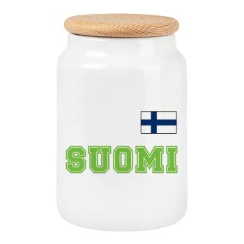 FINNLAND - SUOMI Trikot Look - Flagge auf Brust - Keksdose mit Holzdeckel - Weiß - Vorne