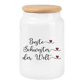 Beste Schwester der Welt Herz Geschenk - Keksdose mit Holzdeckel - Weiß - Vorne