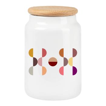 Stylish and modern circle design DOT - Cookie Jar with Wooden Lid - white - Front