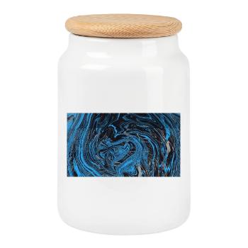Rivière Bleu-Noir Marbre - Boîte à biscuits avec couvercle en bois - blanc - Devant